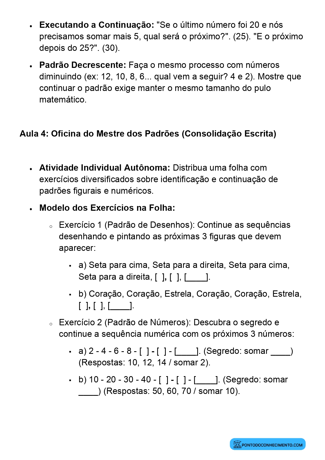 Plano de Aula BNCC Matemática 2º Ano Continuação de Padrões