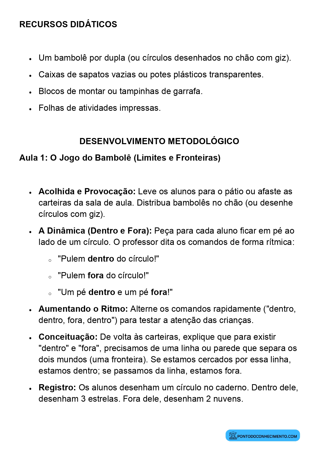 Plano de Aula Matemática 2º Ano Dentro e Fora