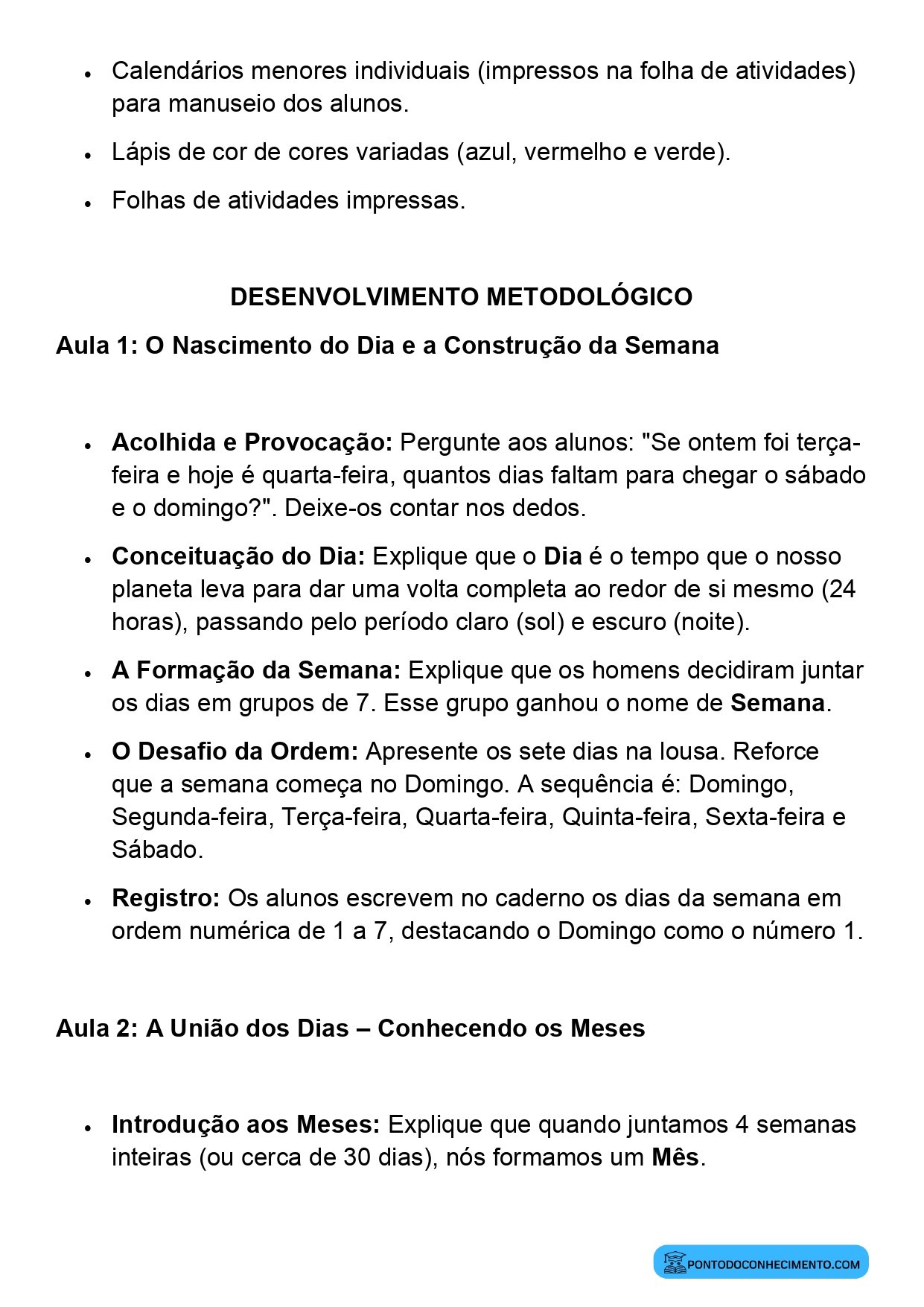 Plano de Aula Matemática 2º Ano Dia Semana Mês e Ano