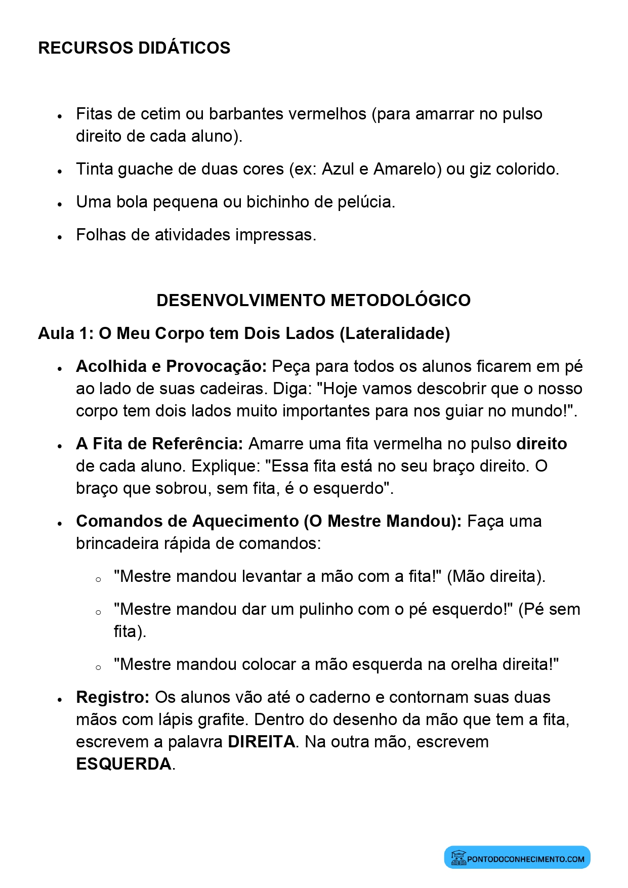 Plano de Aula Matemática 2º Ano Direita e Esquerda