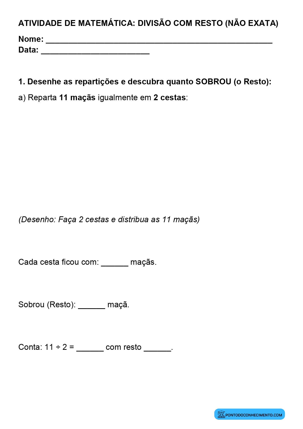 Plano de aula sobre compreensão do resto na divisão