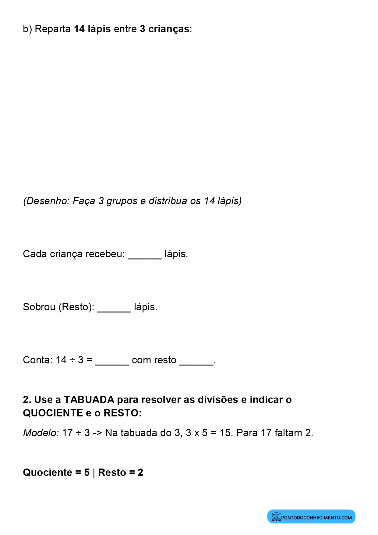 Plano de aula de Matemática sobre significado do resto na divisão