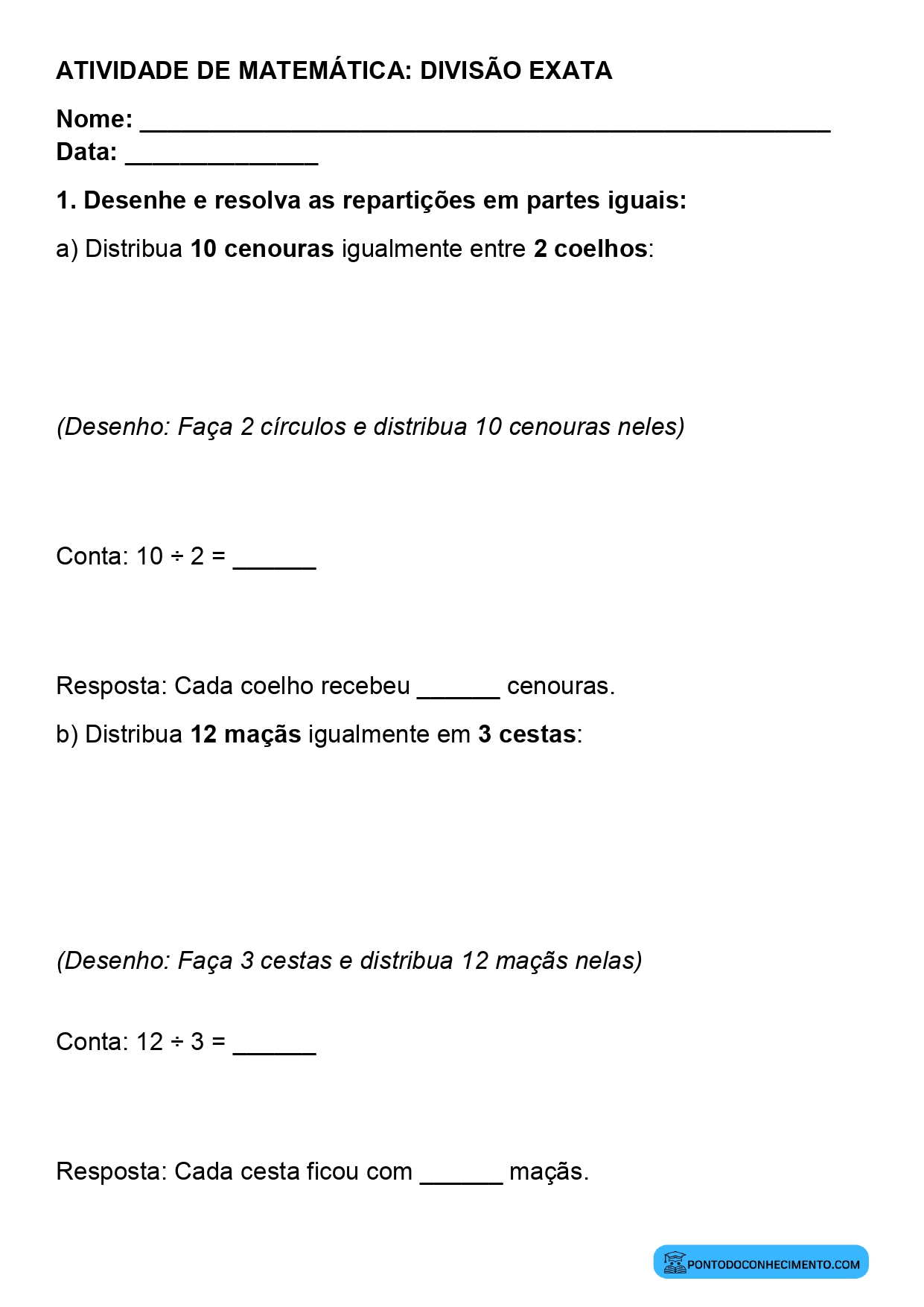 Plano de aula sobre repartição em partes iguais