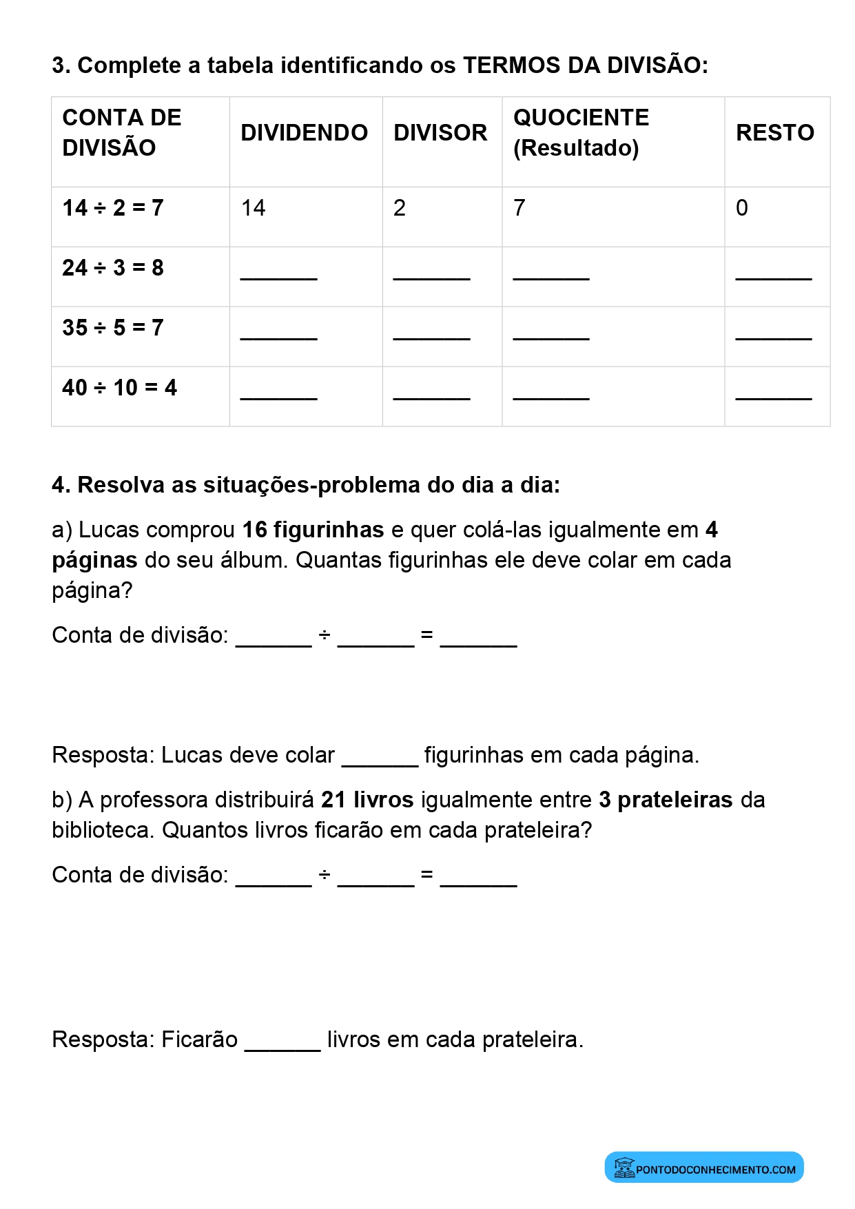 Plano de aula sobre estratégias para resolver divisões exatas