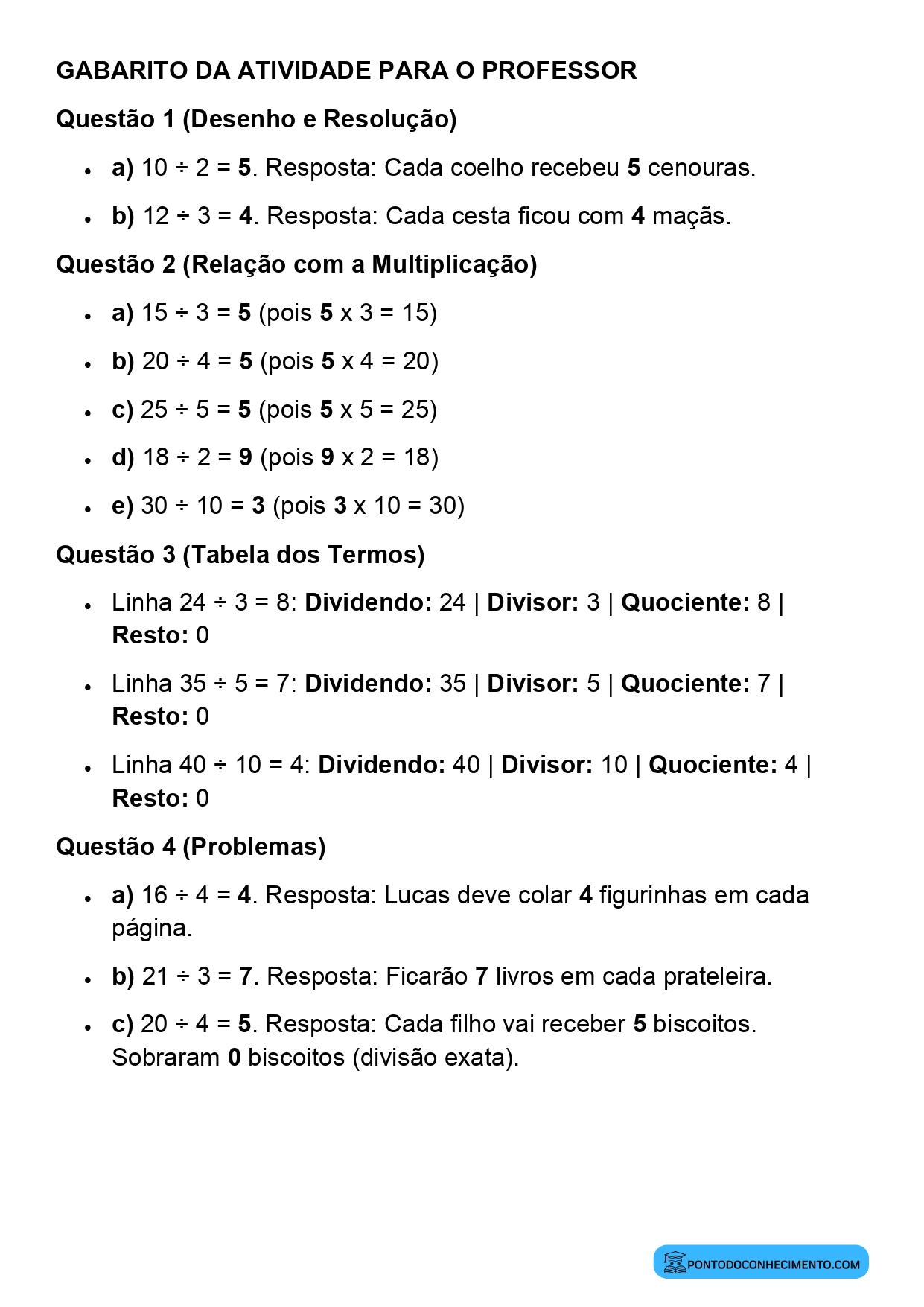 Plano de aula sobre divisão exata com números naturais