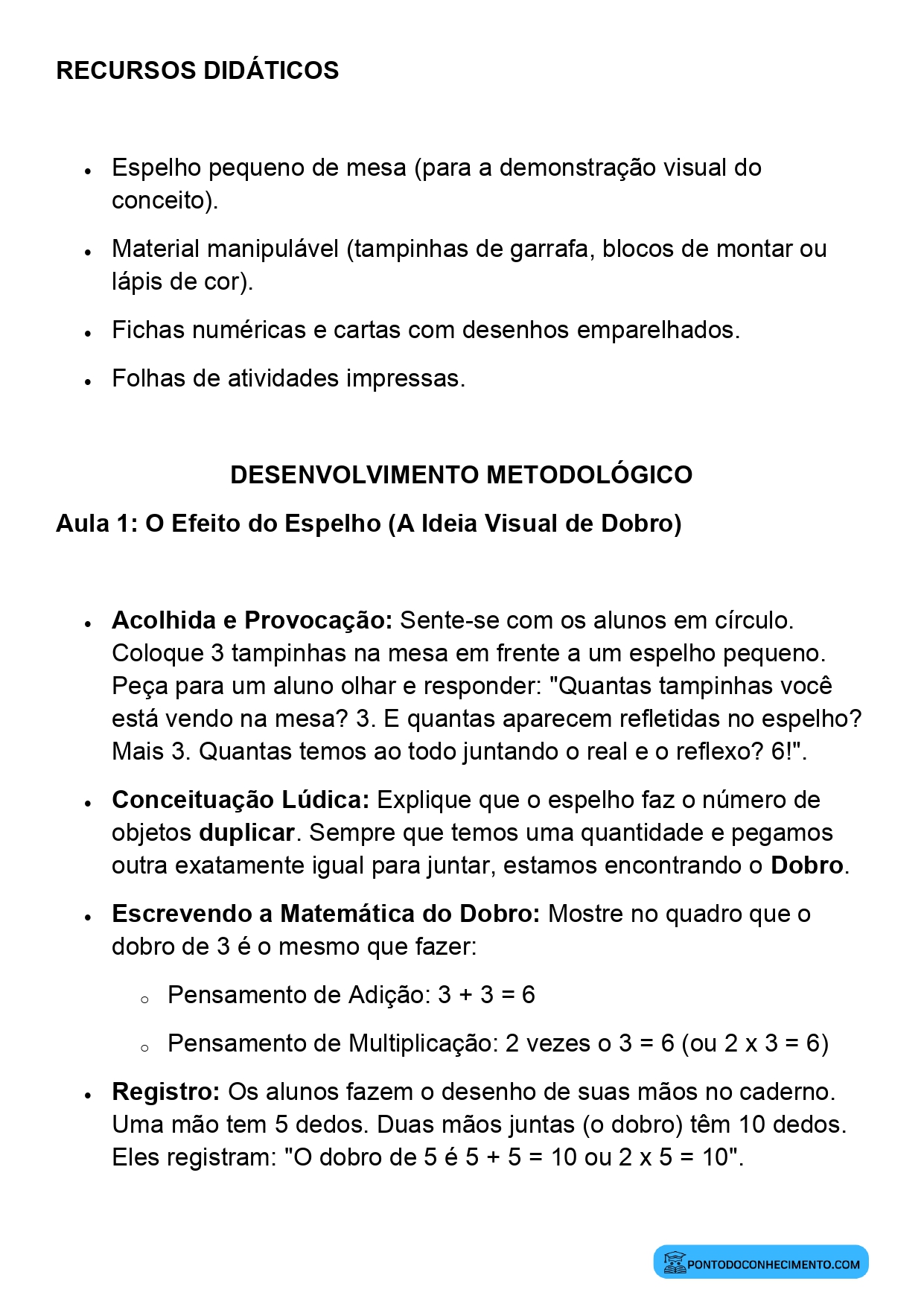 Plano de Aula Matemática 2º Ano Dobro como Multiplicação por 2