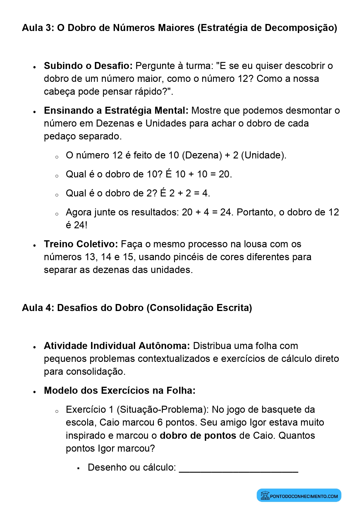Plano de Aula BNCC Matemática 2º Ano Dobro como Multiplicação por 2