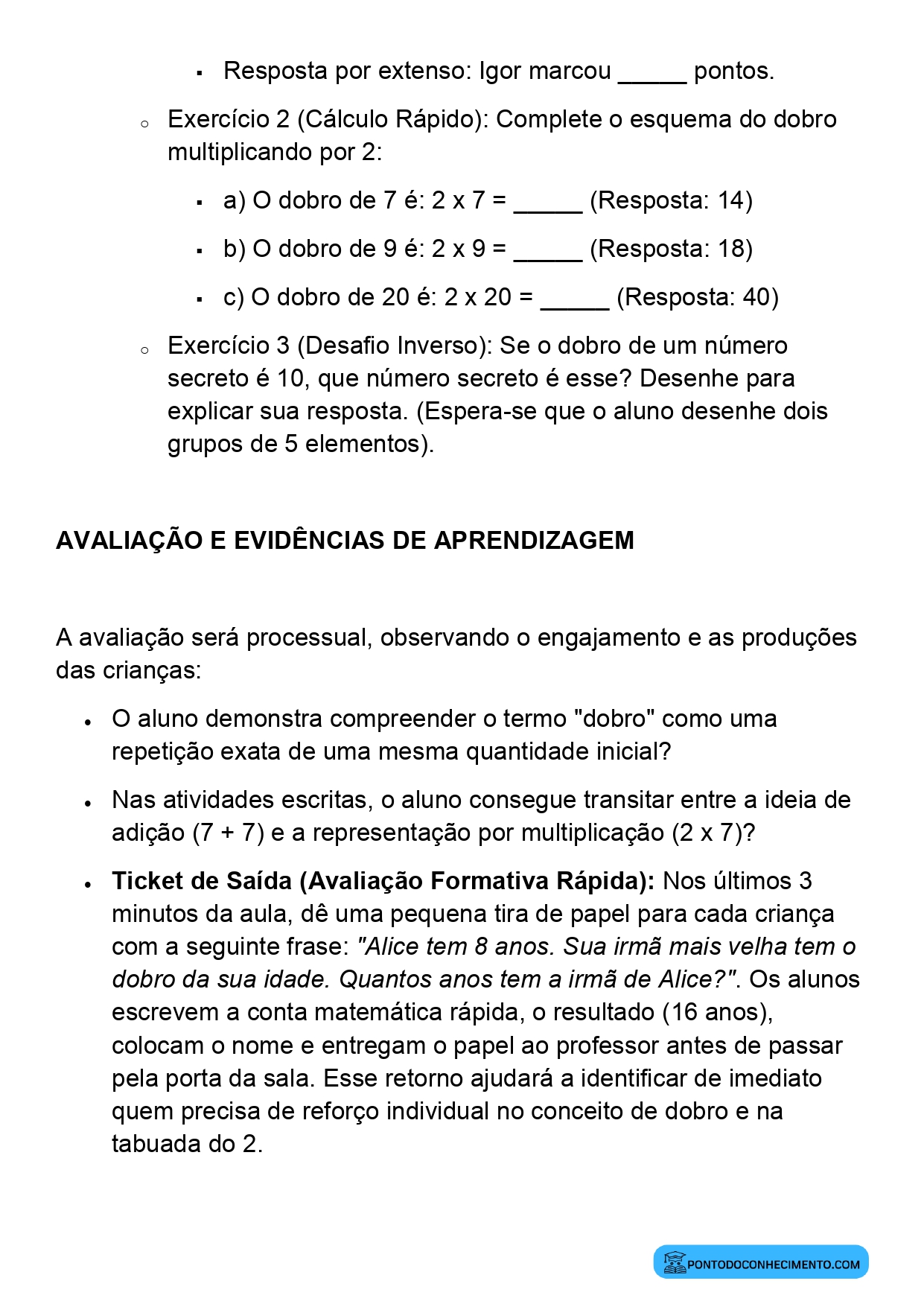 Plano de Aula Alinhado à BNCC Matemática 2º Ano Dobro como Multiplicação por 2