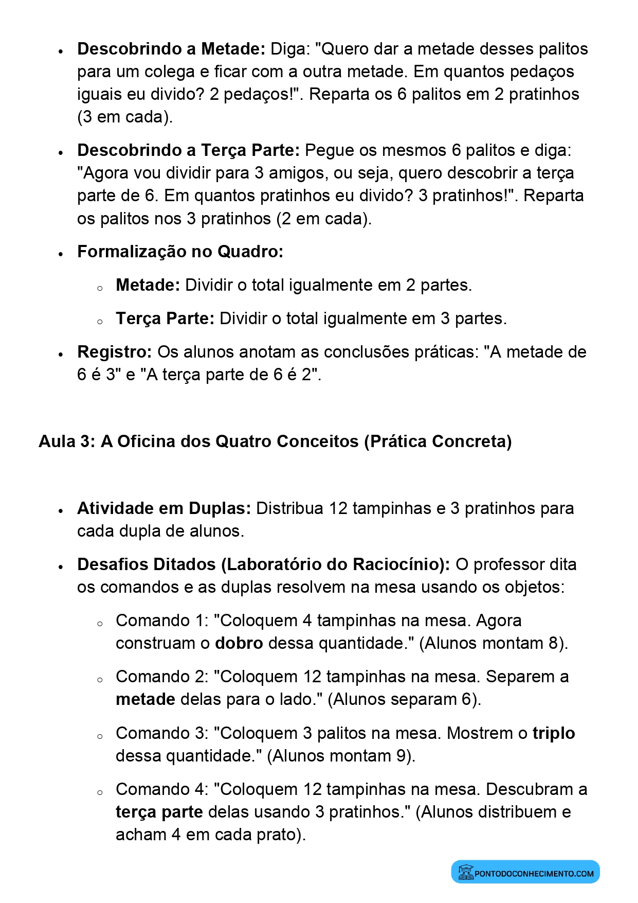 Plano de Aula Completo de Matemática 2º Ano Dobro Metade Triplo e Terça Parte