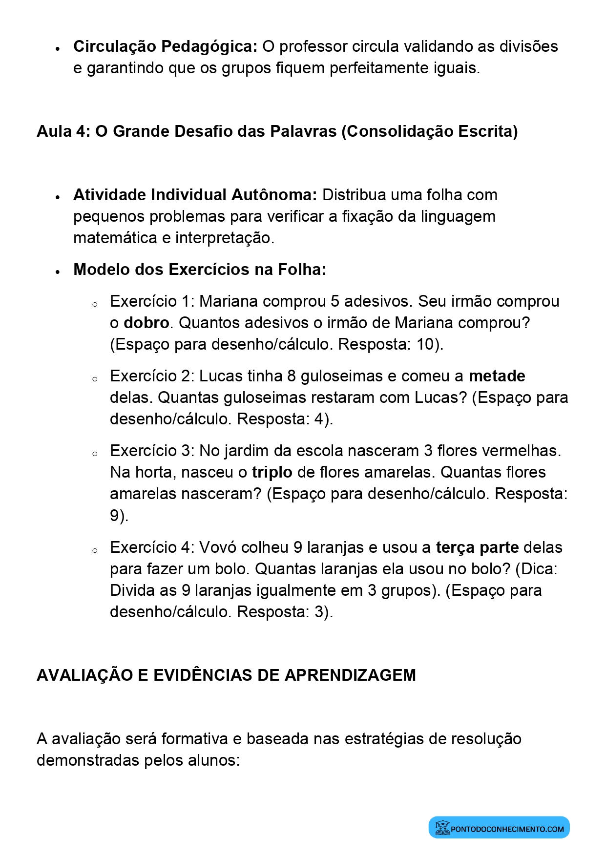 Plano de Aula BNCC Matemática 2º Ano Dobro Metade Triplo e Terça Parte