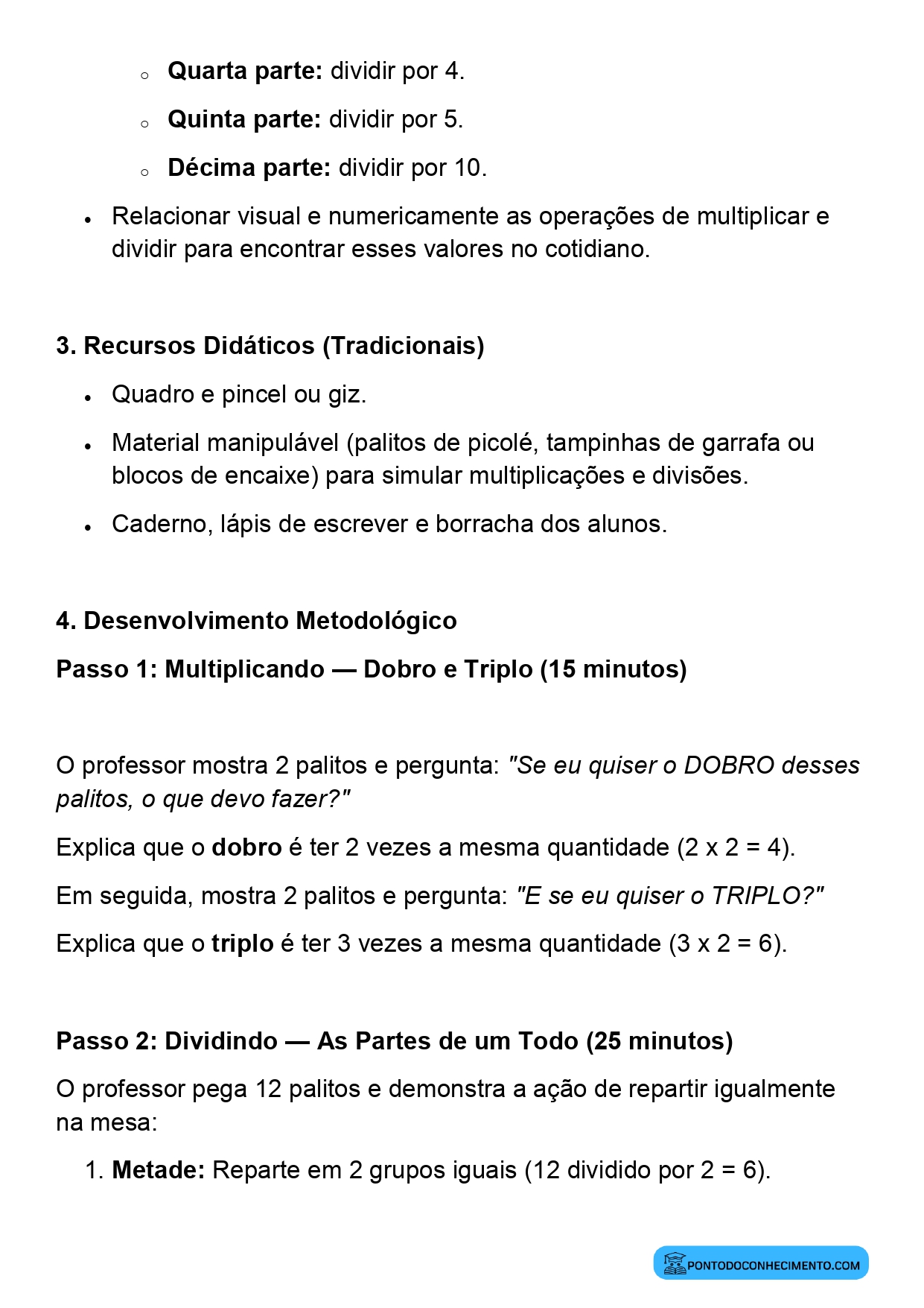 Plano de aula sobre dobro e triplo para o 3º ano do Ensino Fundamental