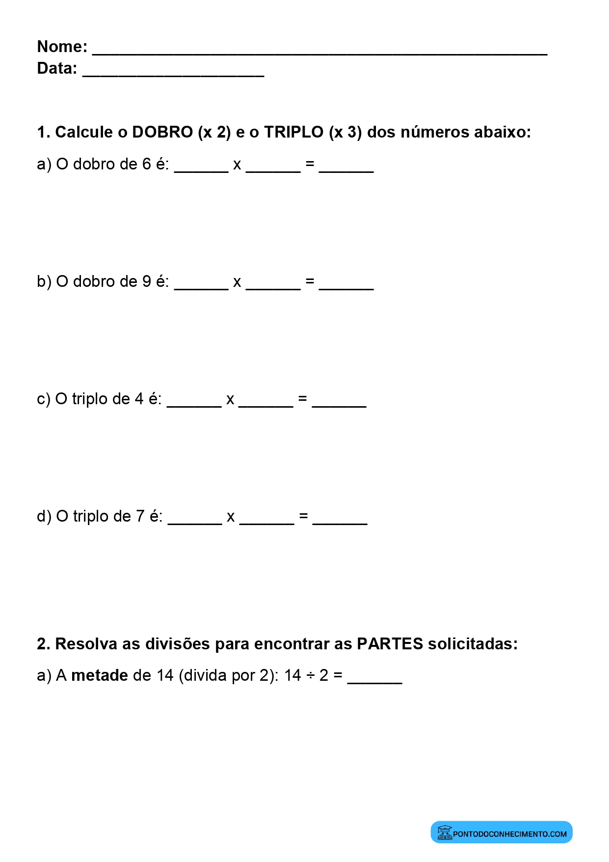 Plano de aula sobre divisão em partes iguais no 3º ano