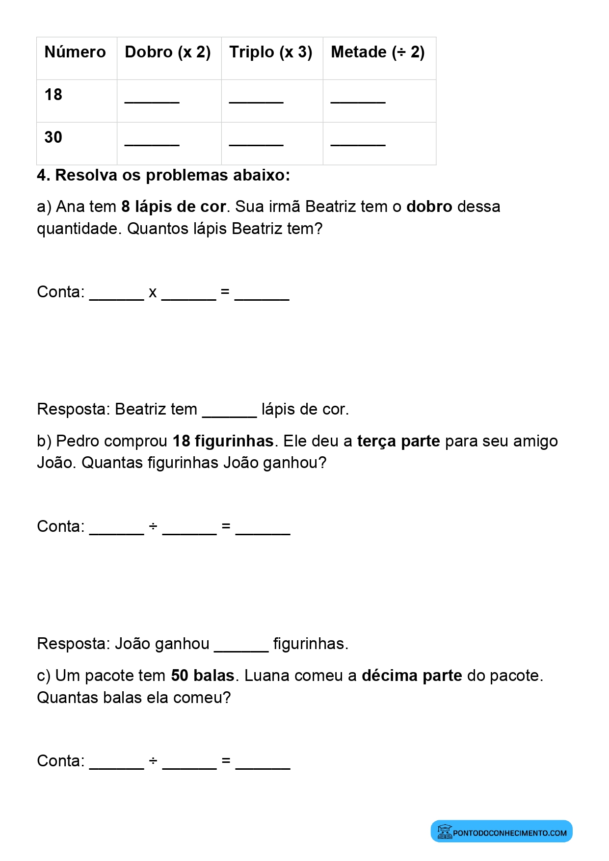 Plano de aula sobre compreensão de metade e terça parte
