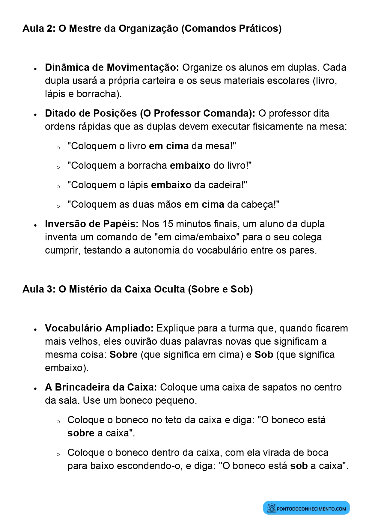Plano de Aula Completo de Matemática 2º Ano Em Cima e Embaixo