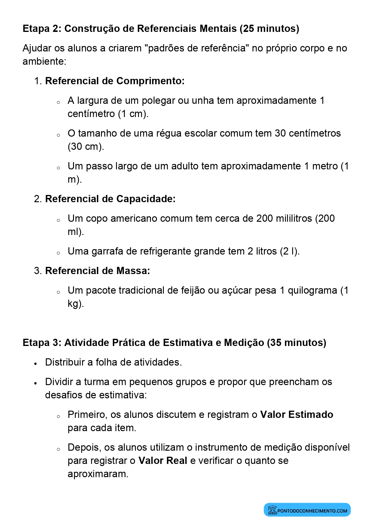 Plano de aula sobre estimativa de comprimentos 3º ano