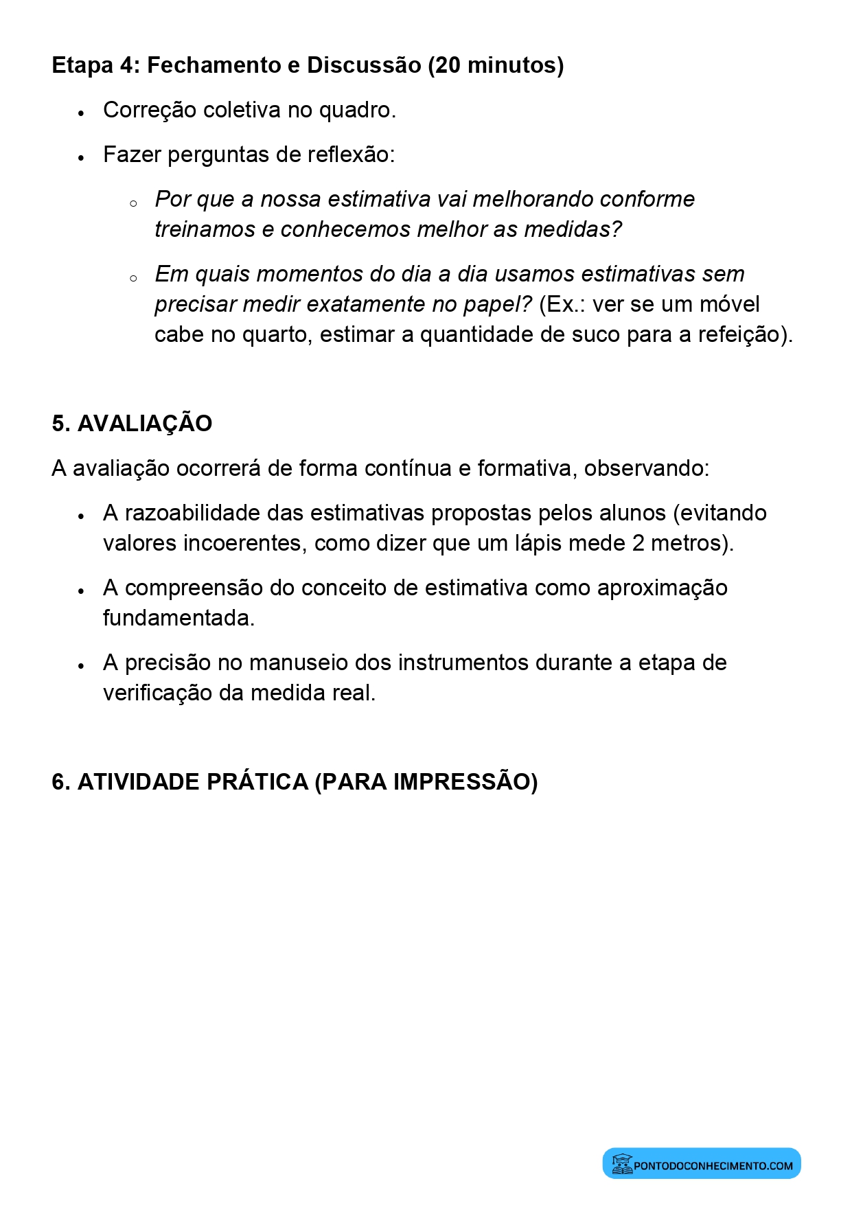 Plano de aula sobre estimativa de massa e peso