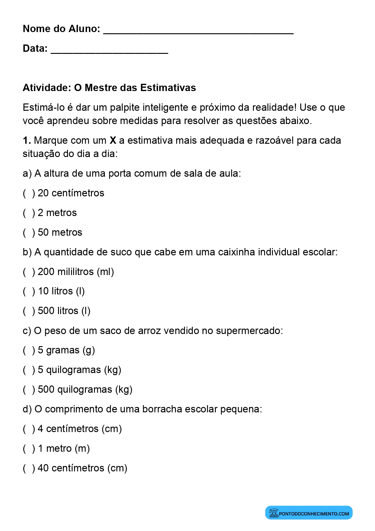 Plano de aula de Matemática sobre estimativa de capacidade