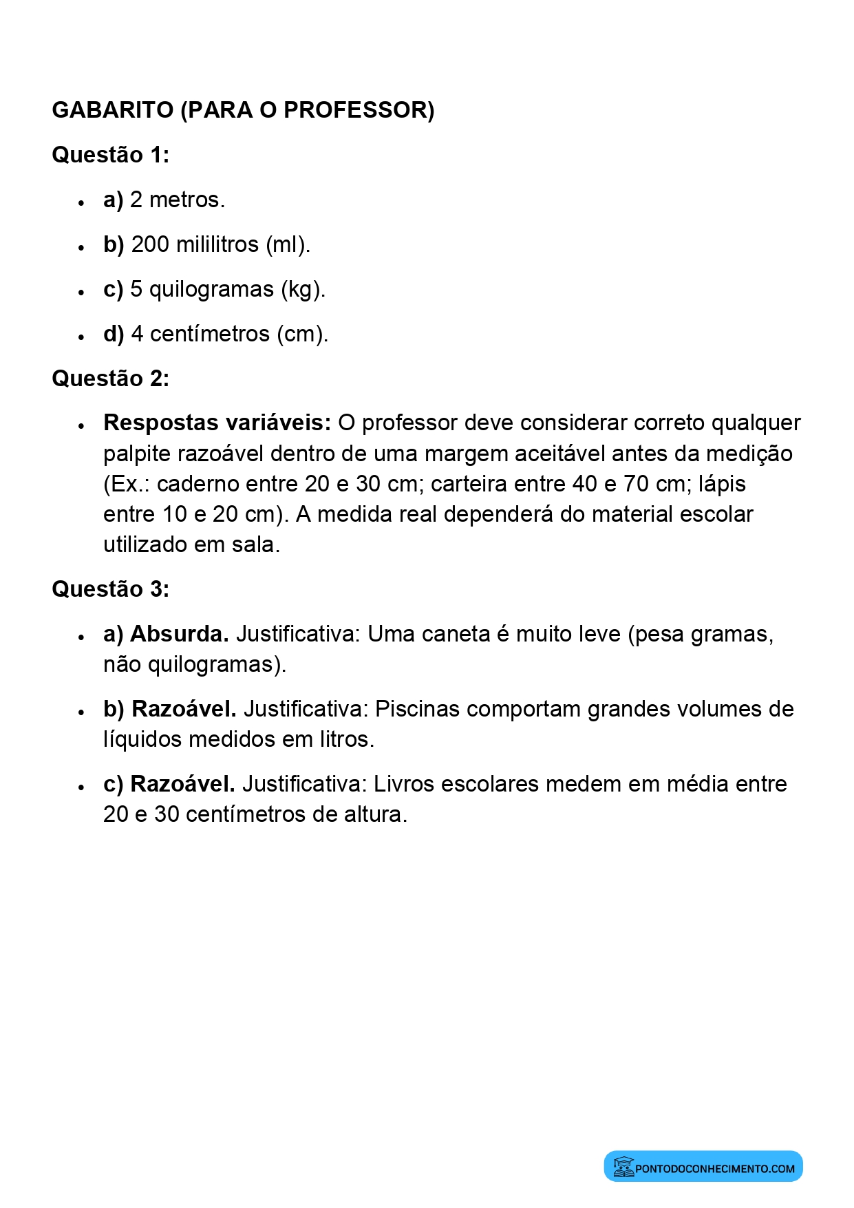 Plano de aula sobre comparação entre estimativas e medidas reais