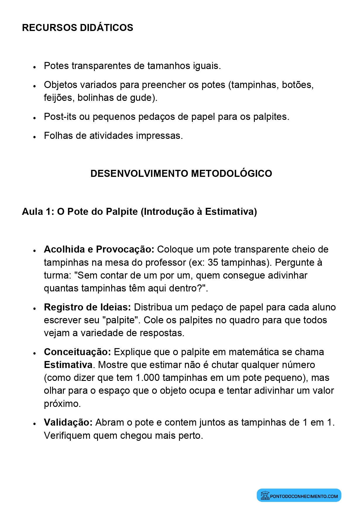 Plano de Aula Matemática 2º Ano Estimativas de Quantidades e Contagem de Coleções