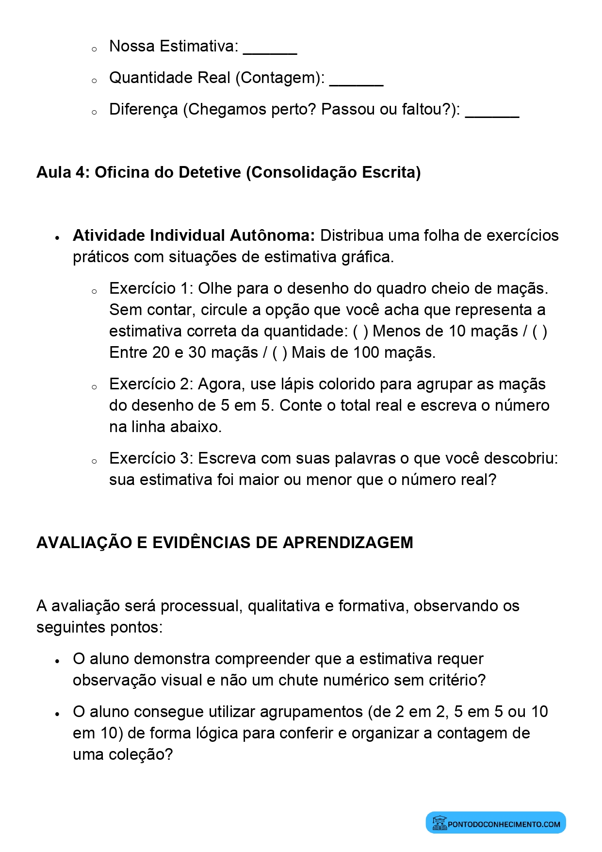 Plano de Aula BNCC Matemática 2º Ano Estimativas de Quantidades e Contagem de Coleções