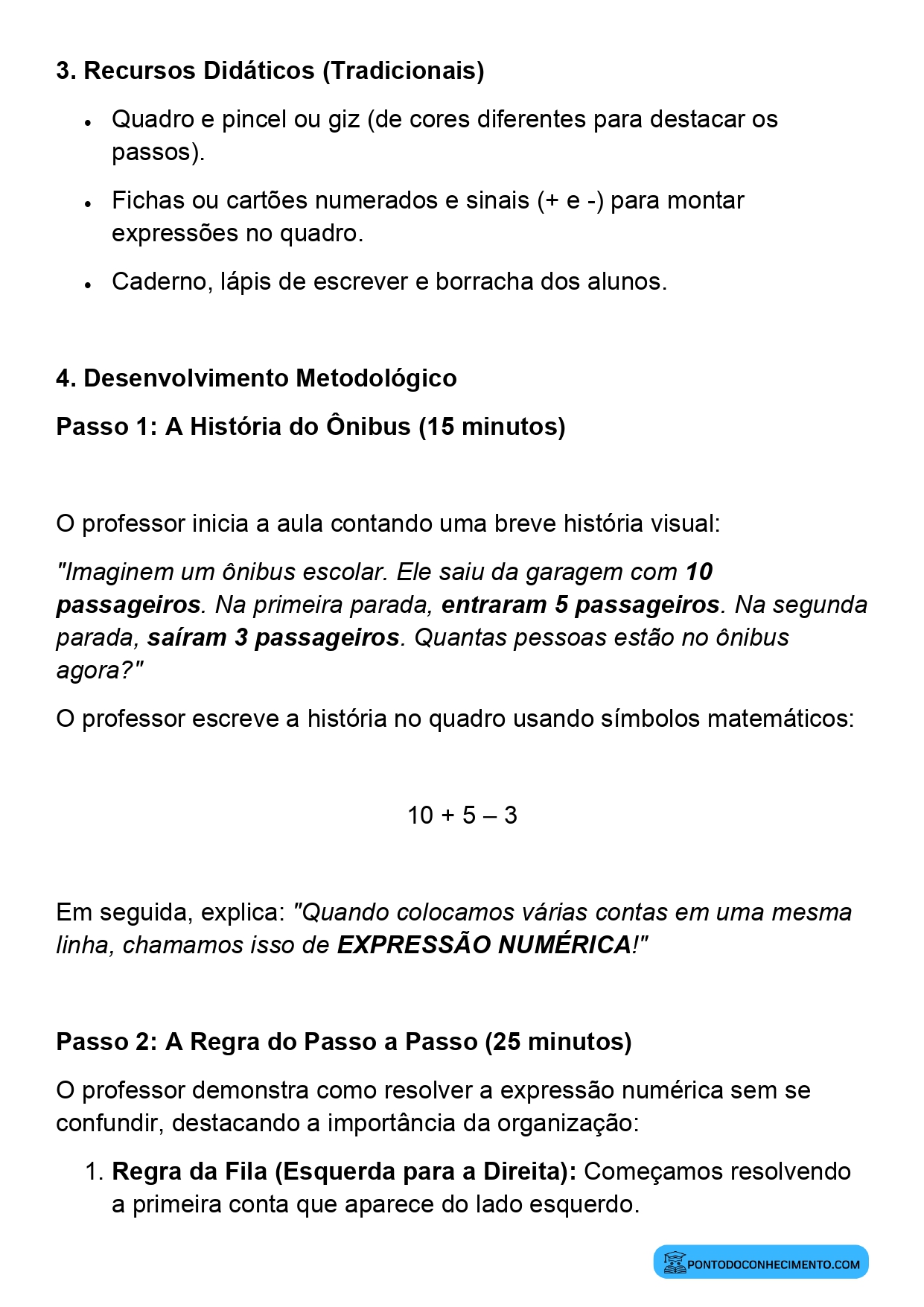 Plano de aula sobre resolução de expressões numéricas simples