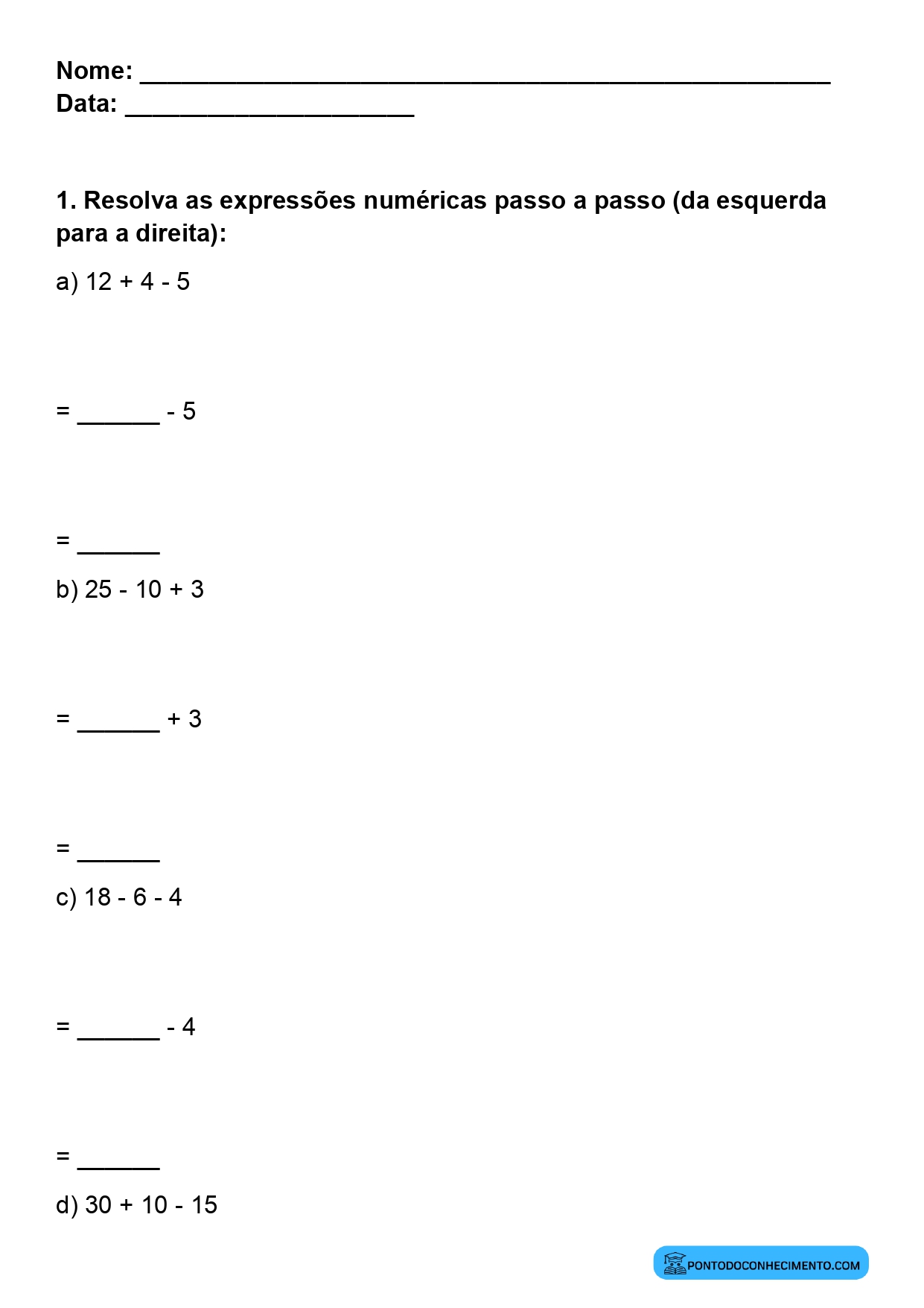 Plano de aula sobre operações em expressões numéricas