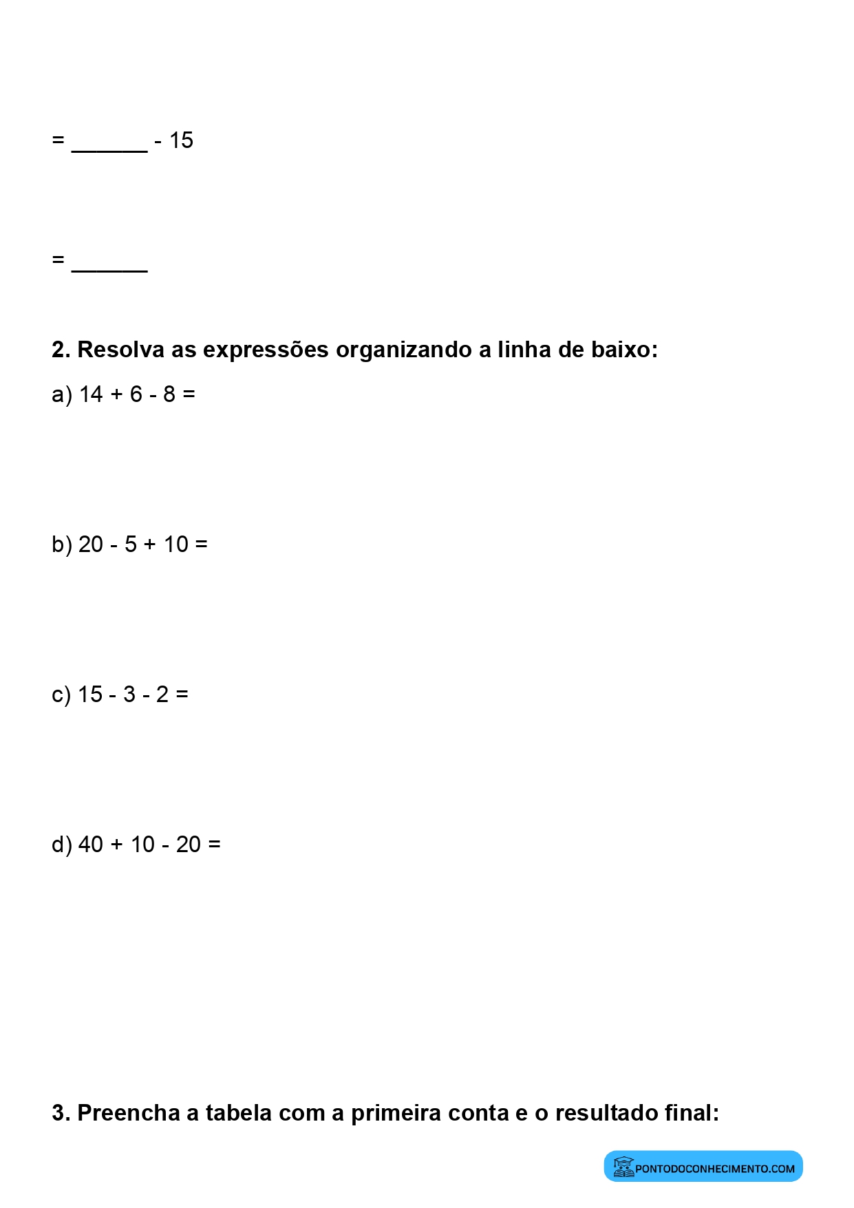 Plano de aula de Matemática sobre adição e subtração em expressões numéricas
