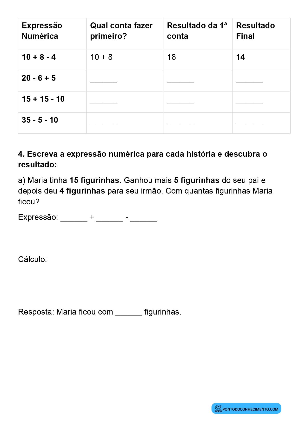 Plano de aula sobre cálculo de expressões com números naturais
