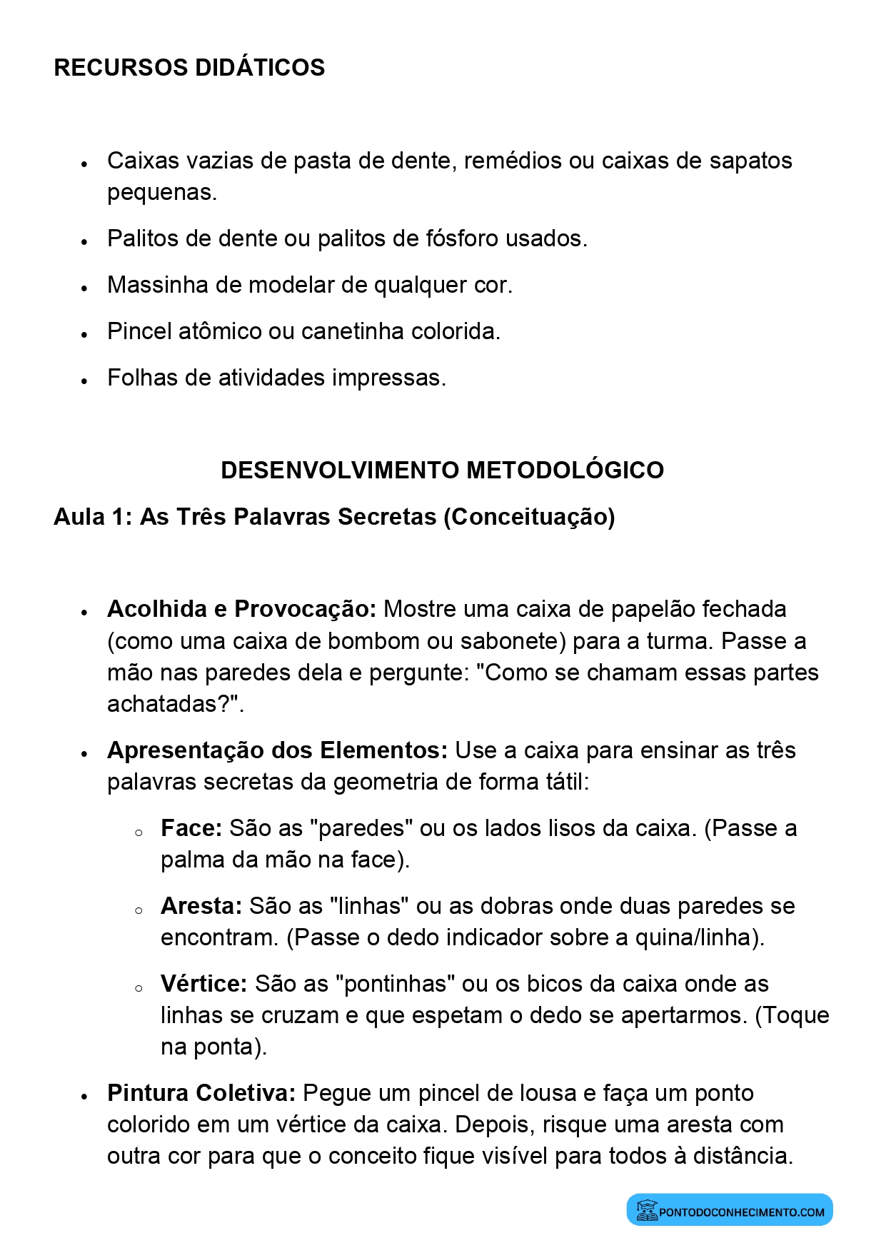 Plano de Aula Matemática 2º Ano Faces Vértices e Arestas