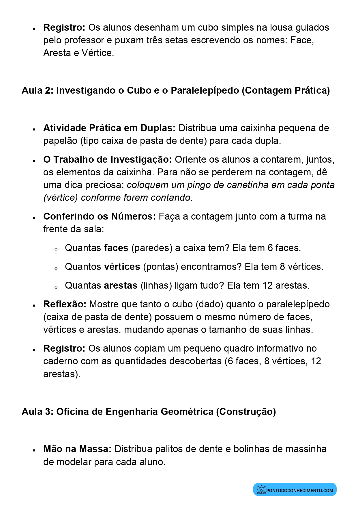 Plano de Aula Completo de Matemática 2º Ano Faces Vértices e Arestas