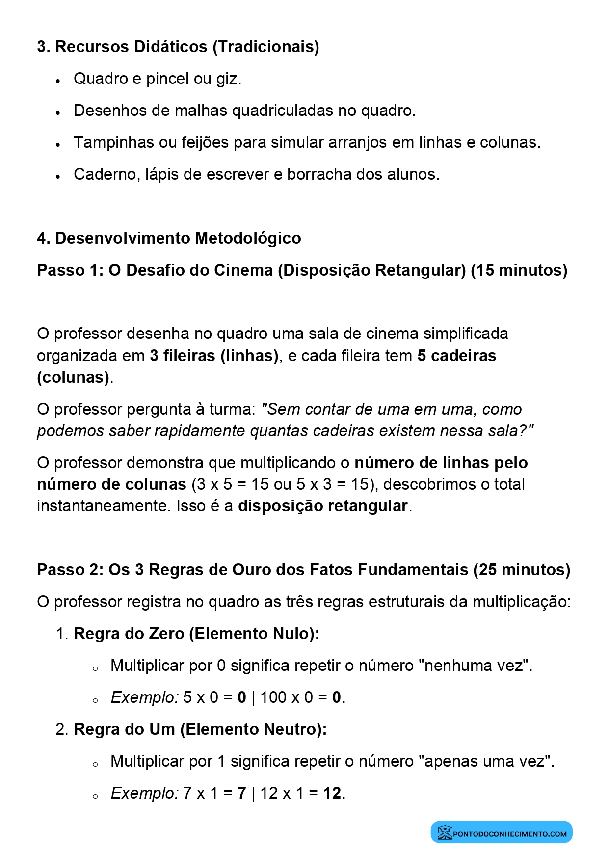 Plano de aula sobre fatos básicos da multiplicação