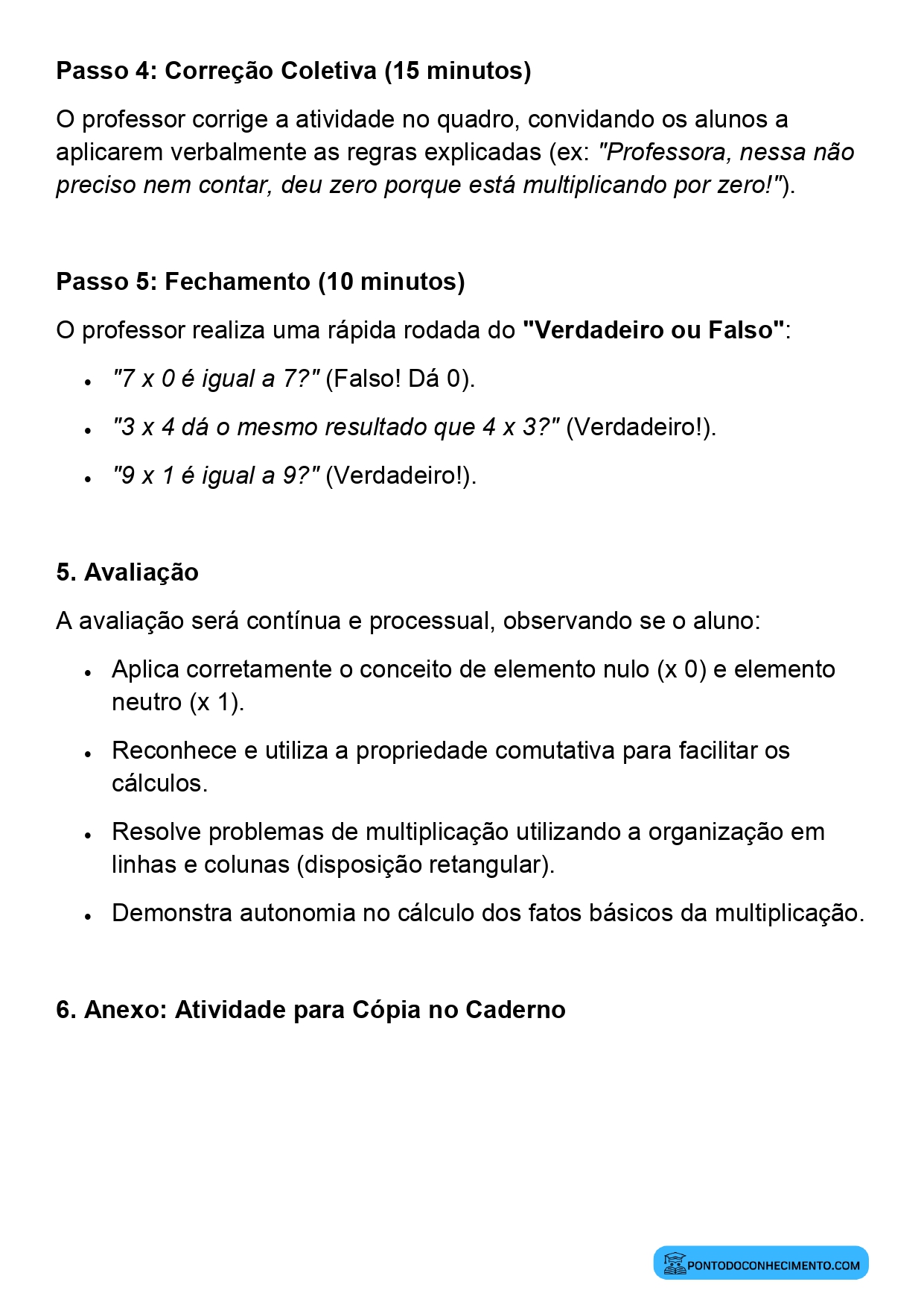 Plano de aula sobre aprendizagem dos fatos básicos da multiplicação 3º ano