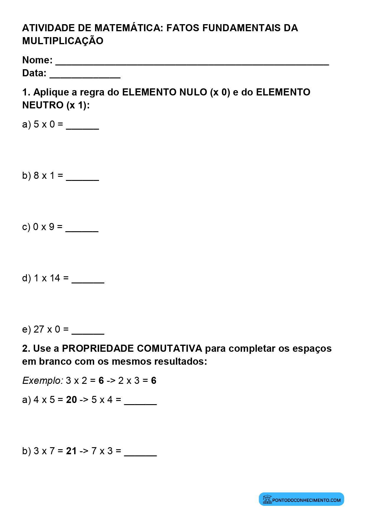 Plano de aula de Matemática sobre tabuada da multiplicação