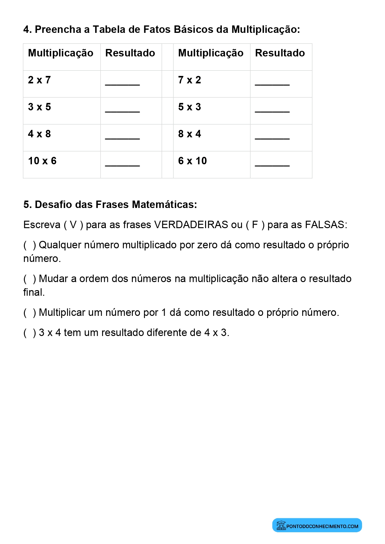 Plano de aula sobre memorização dos fatos fundamentais da multiplicação