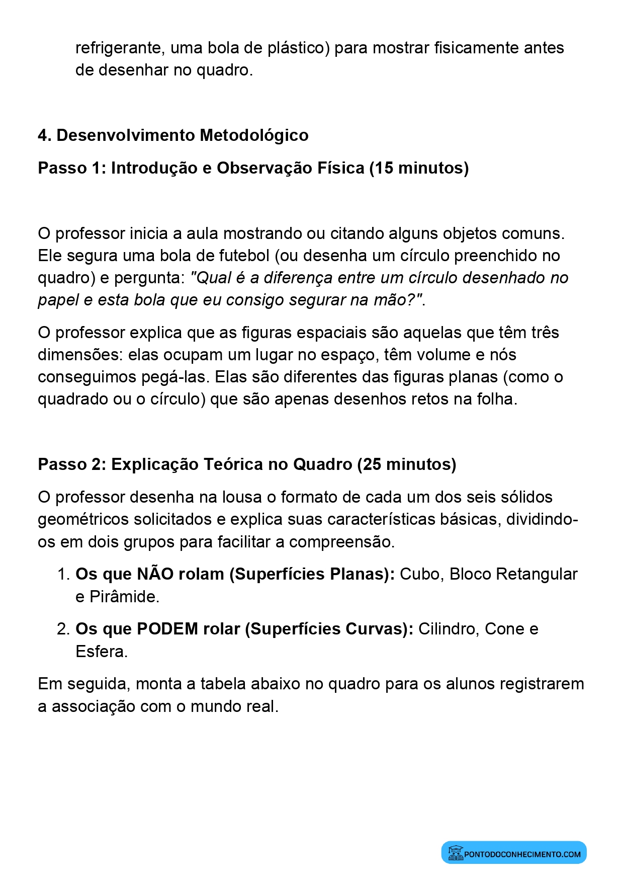 Plano de aula sobre reconhecimento de sólidos geométricos 3º ano