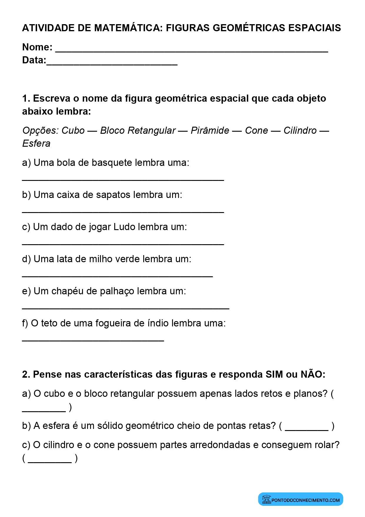 Plano de aula sobre identificação de figuras geométricas espaciais