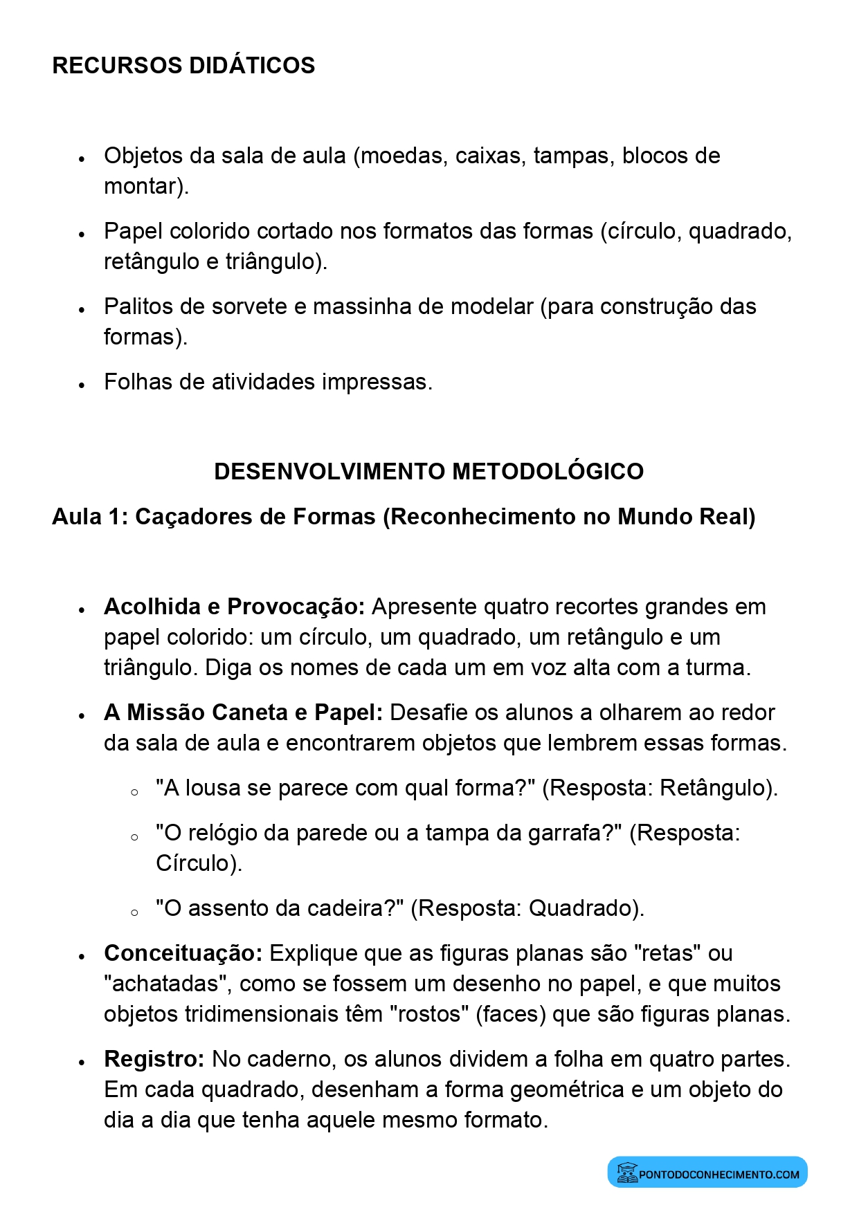 Plano de Aula Matemática 2º Ano Figuras Geométricas Planas