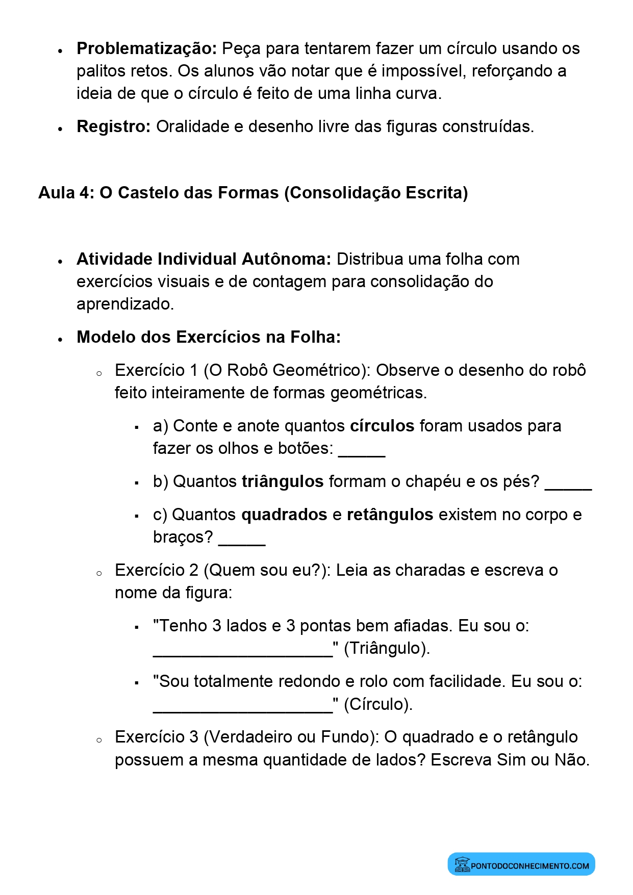Plano de Aula BNCC Matemática 2º Ano Figuras Geométricas Planas