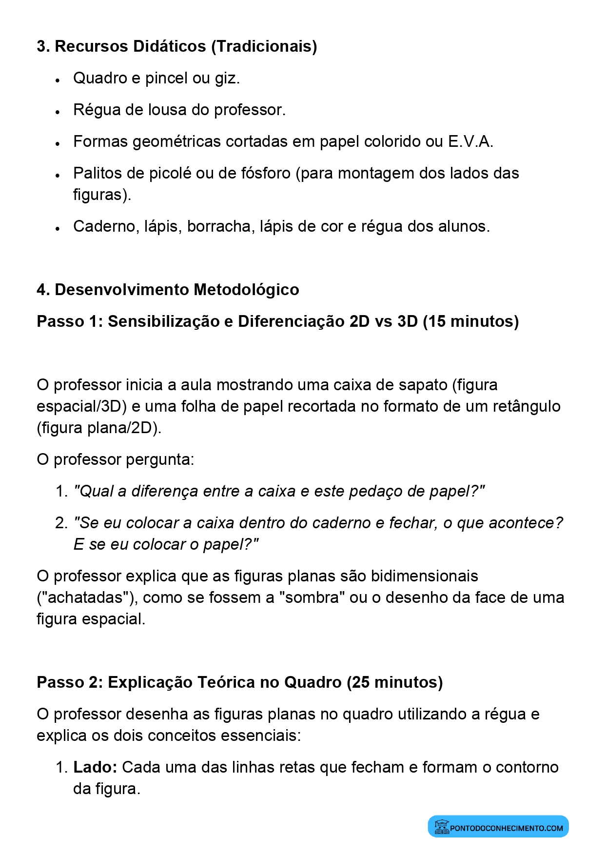 Plano de aula sobre identificação de figuras geométricas planas