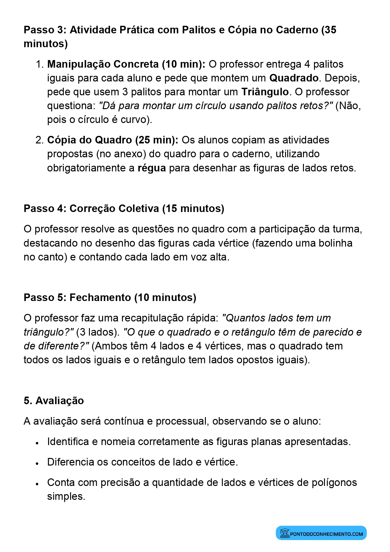 Plano de aula sobre análise de formas geométricas planas