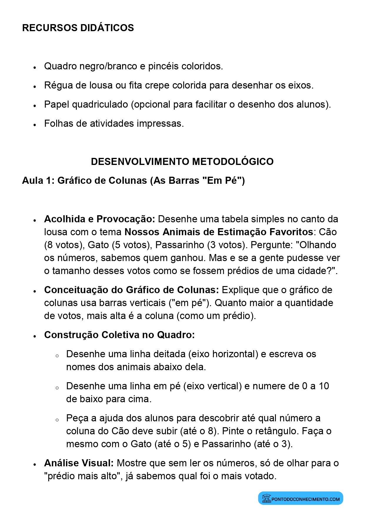 Plano de Aula Matemática 2º Ano Gráficos de Colunas e de Barras