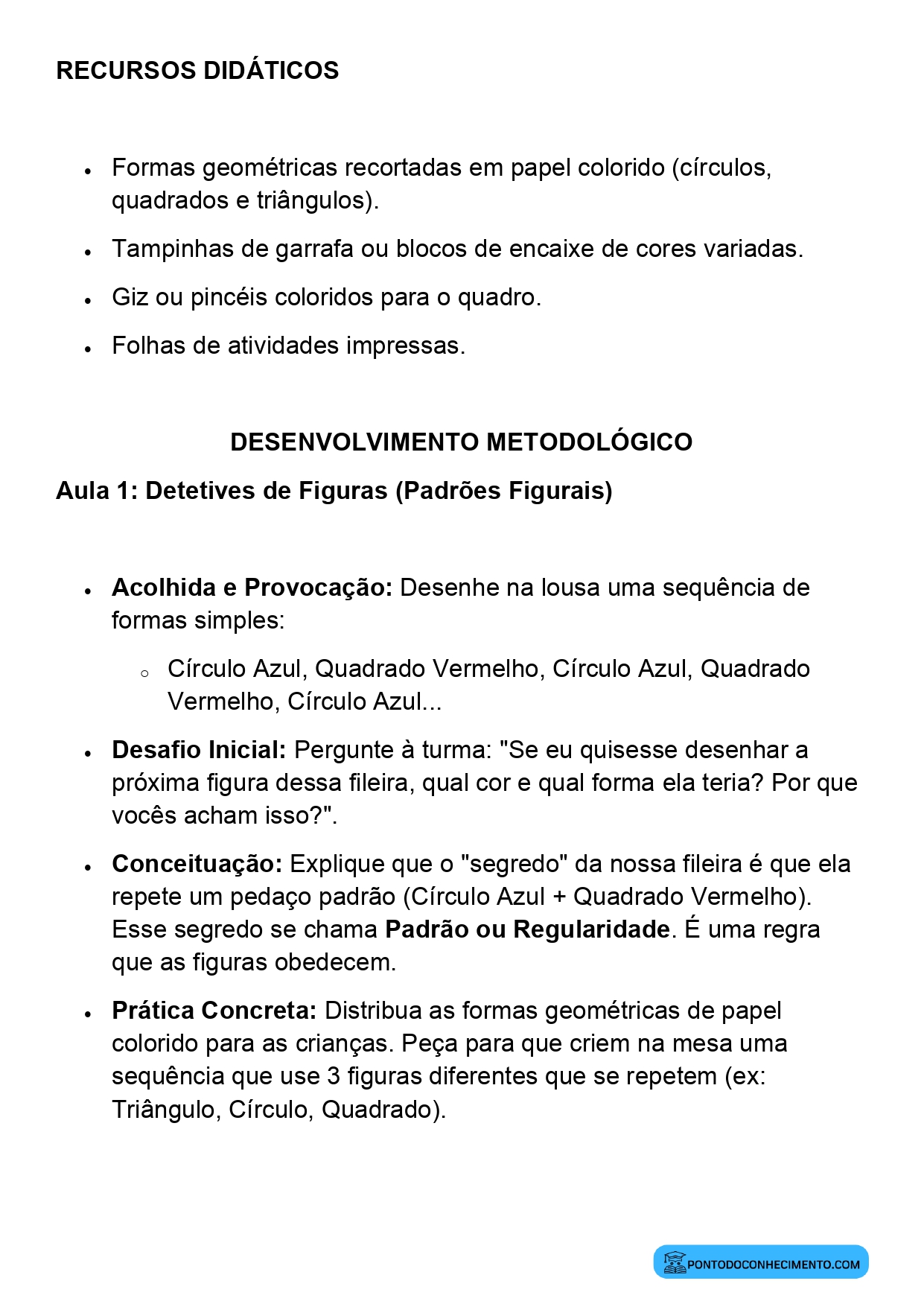Plano de Aula Matemática 2º Ano Identificação de Padrões e Regularidades em Sequências Numéricas e Figurais