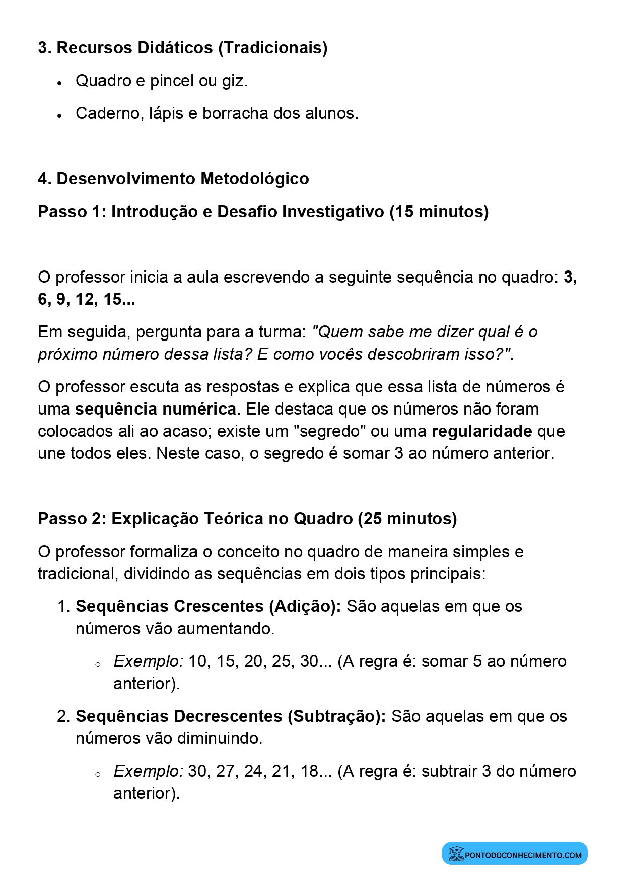 Plano de aula sobre identificação de padrões em sequências numéricas