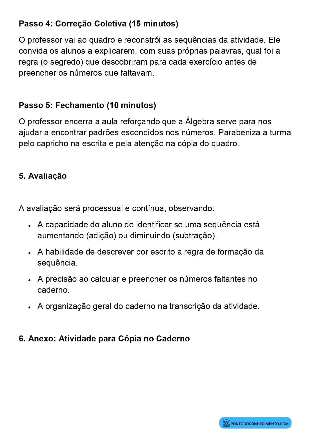 Plano de aula sobre reconhecimento de regularidades numéricas