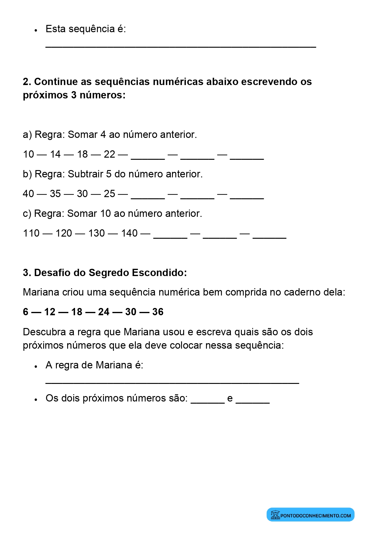 Plano de aula de Matemática sobre descoberta de padrões numéricos
