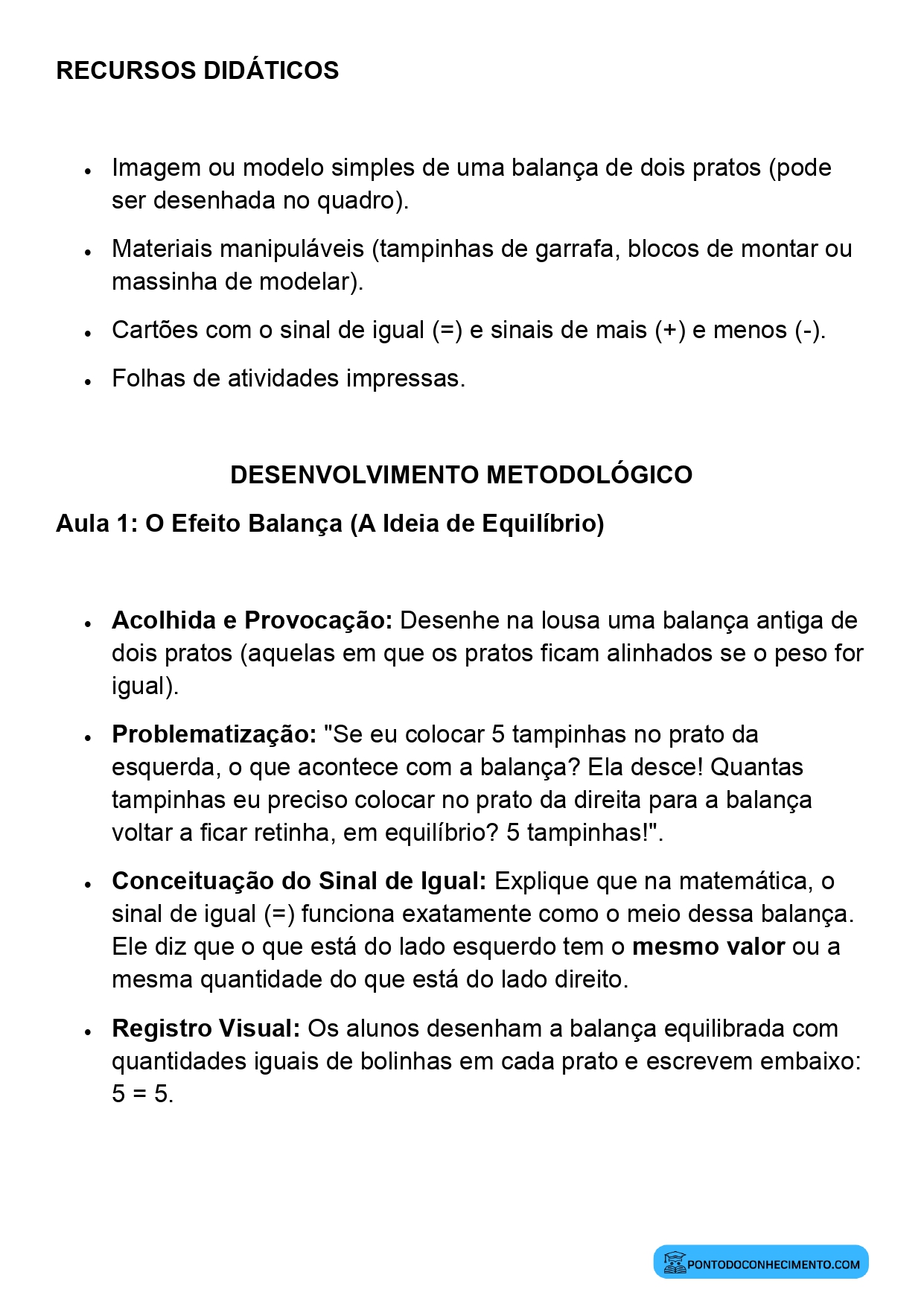 Plano de Aula Matemática 2º Ano Igualdade Matemática