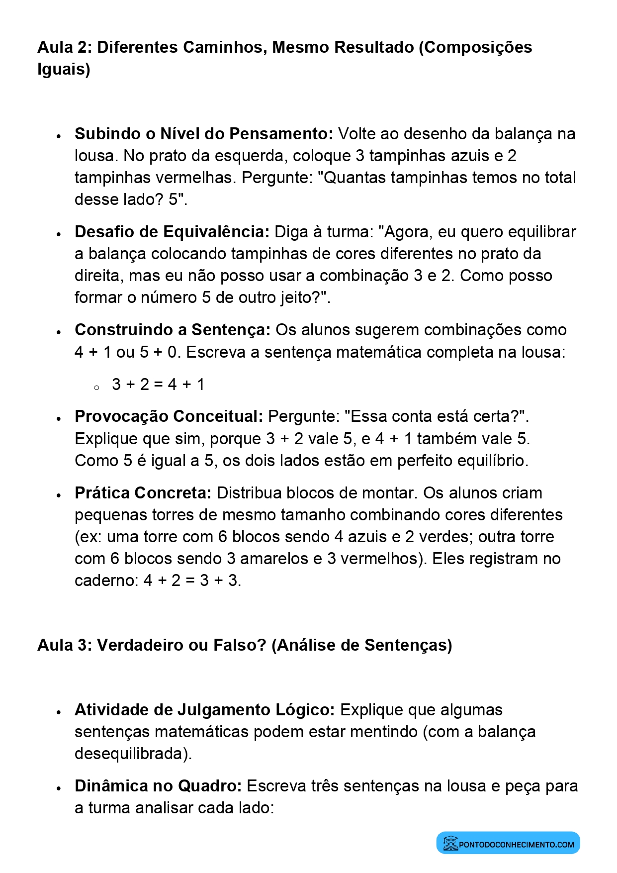 Plano de Aula Completo de Matemática 2º Ano Igualdade Matemática