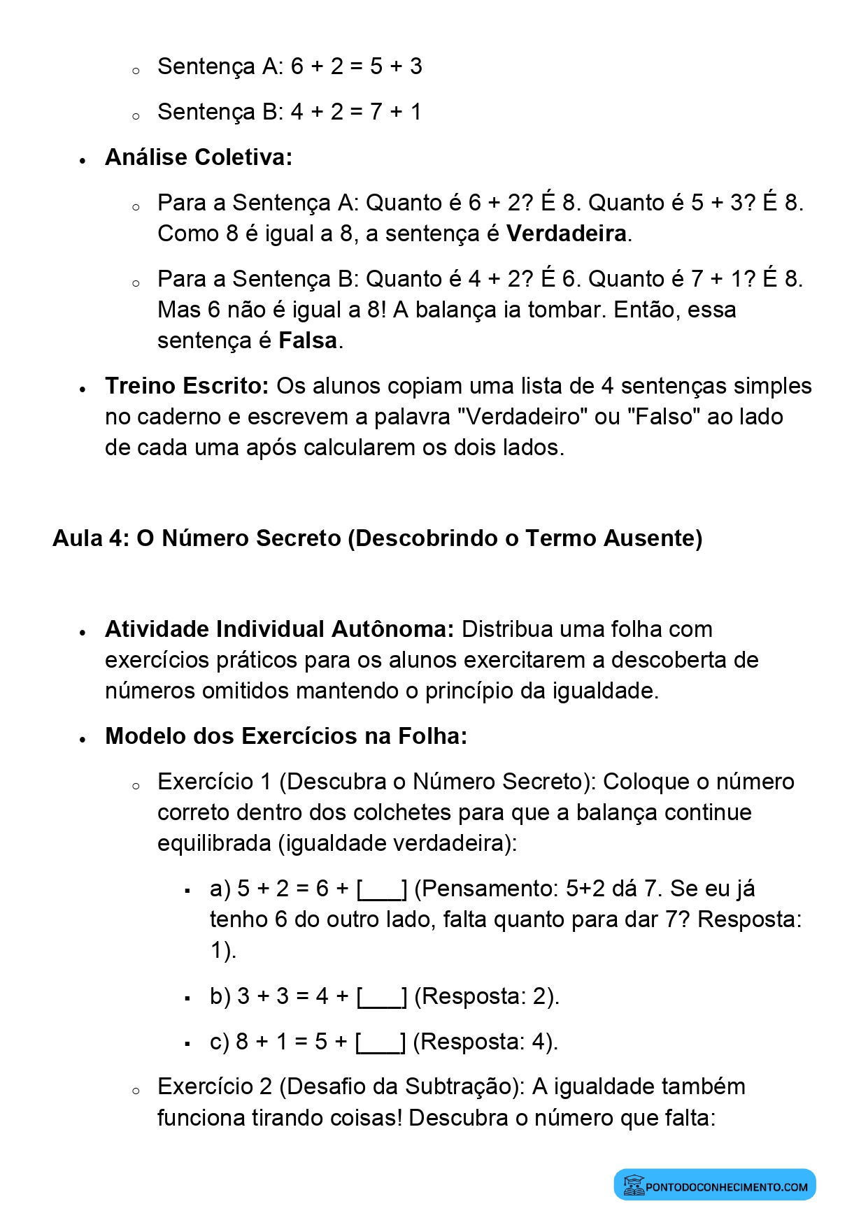 Plano de Aula BNCC Matemática 2º Ano Igualdade Matemática