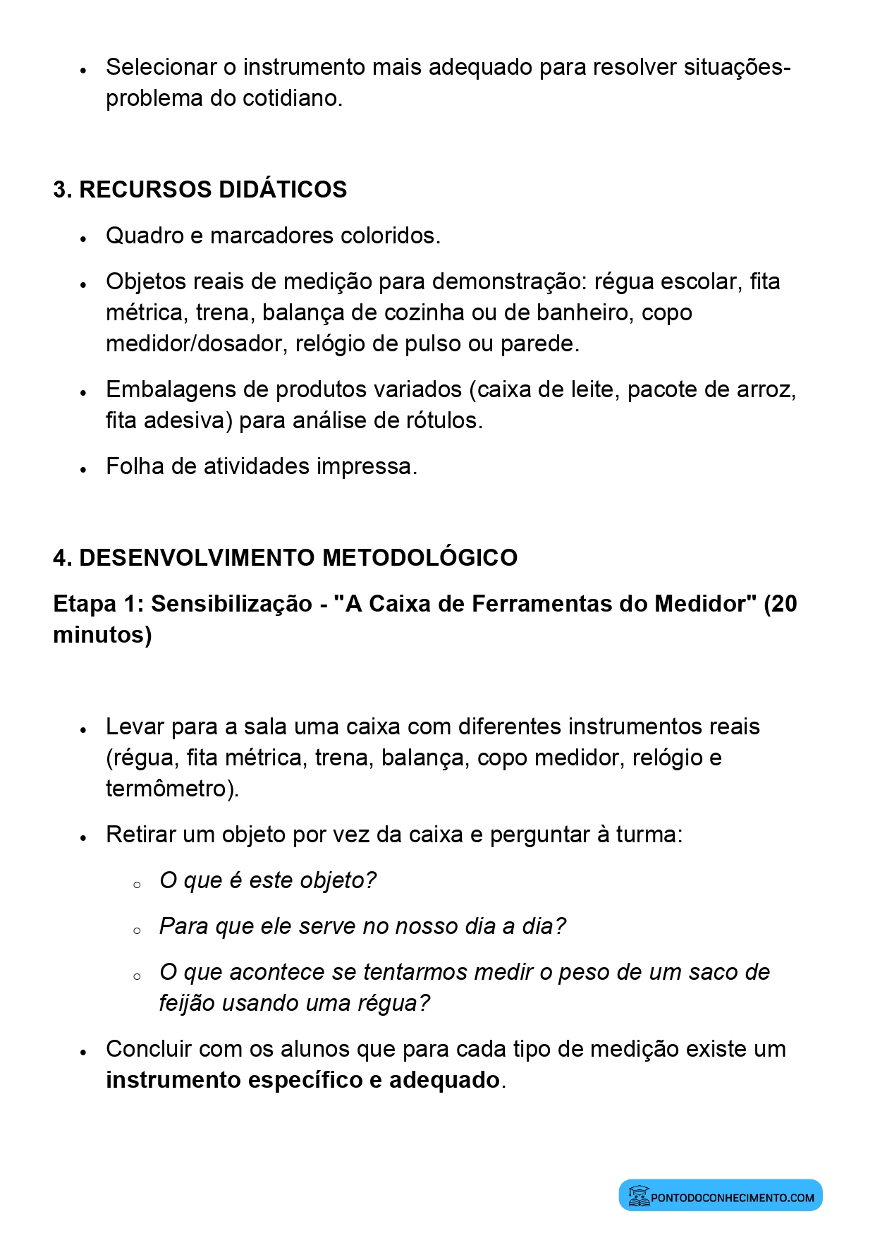 Plano de aula sobre instrumentos de medição