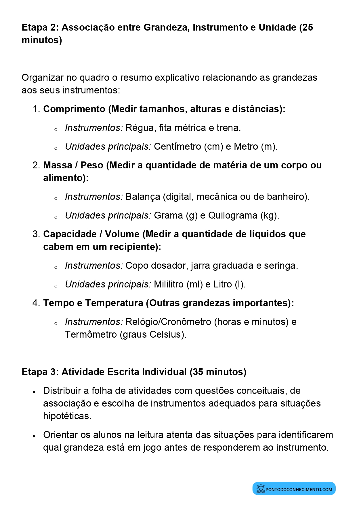 Plano de aula de Matemática sobre instrumentos de medida no cotidiano